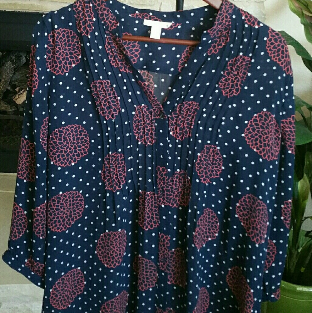 Charter Club Button Up Sheer Blouse